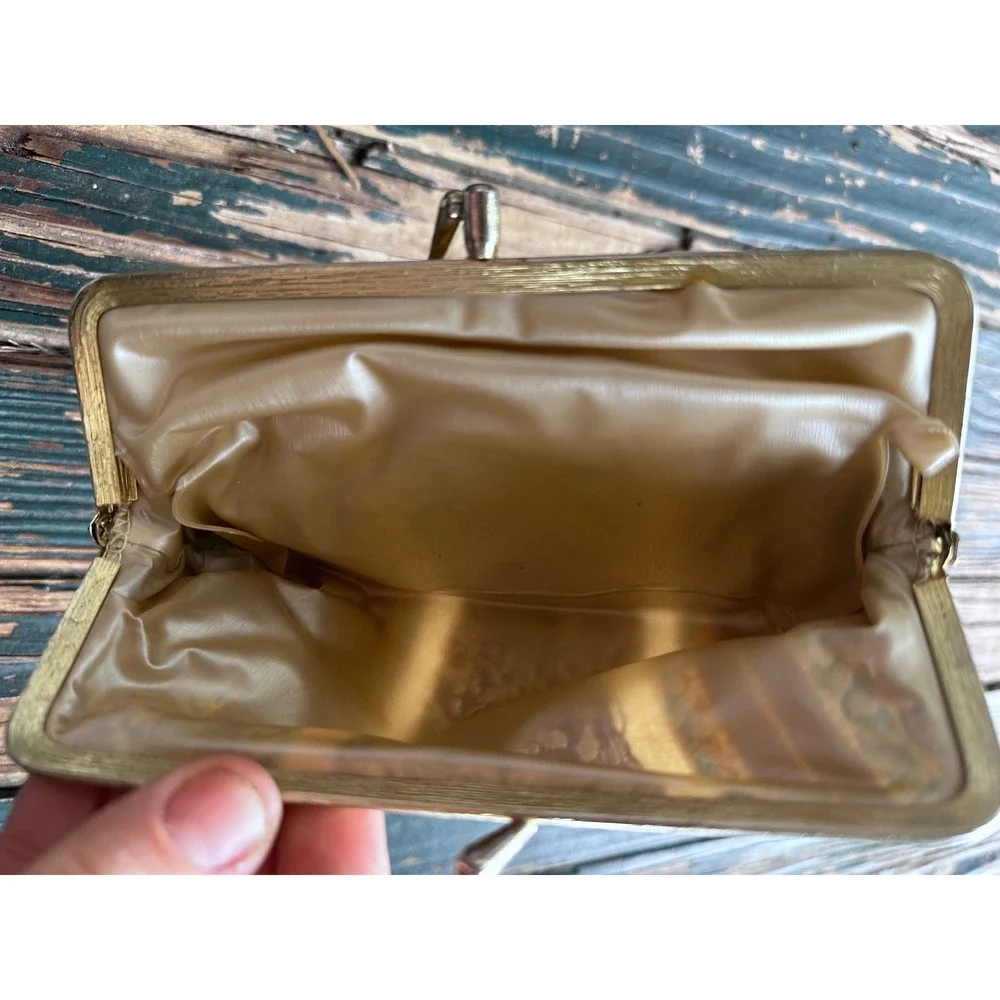 Vintage Tapestry Kiss Lock Coin Purse Floral Embroidered Small Clutch Bag Brown